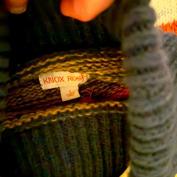 KNOX ROSE™ Cozy Colorful Striped Knit Turtleneck Sweater w 3/4 length Sleeves - Picture 8 of 8